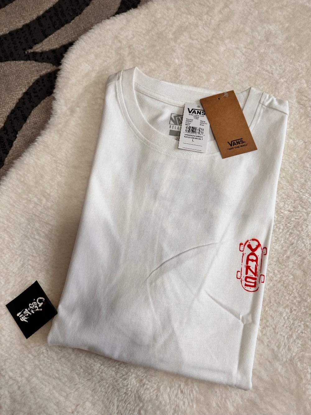 Vans Black Tee with Red Skateboard Logo | Japan Limited